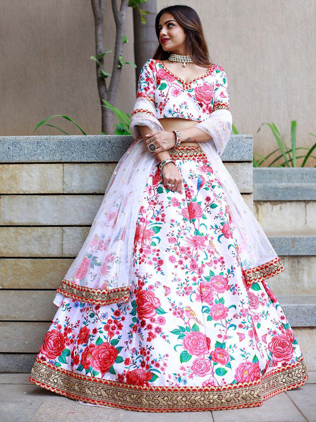 zeel clothing floral printed semi-stitched lehenga & unstitched blouse with dupatta