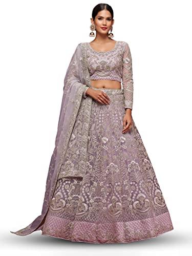 zeel clothing lilac zari and embroirery work net semi-stitched lehenga choli (7903-lilac-wedding-lehenga-choli; lilac)