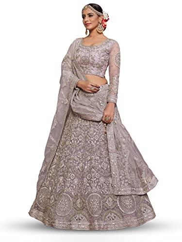 zeel clothing lilac zari and embroirery work net semi-stitched lehenga choli (7907-lilac-wedding-lehenga-choli; lilac)