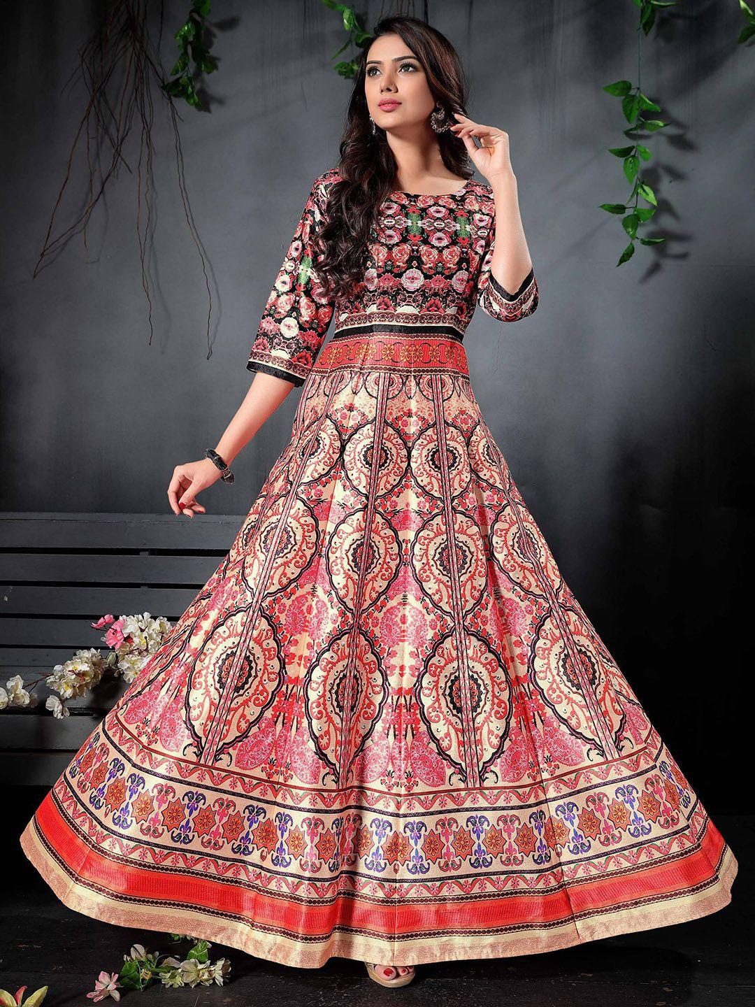 zeel clothing multi color art silk floral ethnic gown