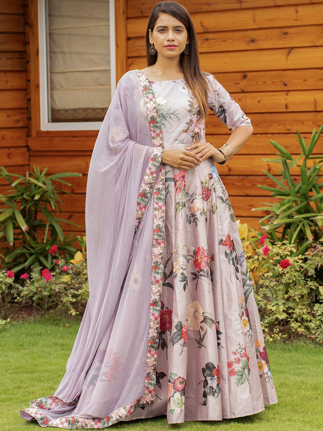 zeel clothing printed maxi ethnic dress with dupatta