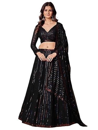 zeel clothing sequins embroidered georgette new semi-stitched lehenga choli for women (5107-black-stylish-wedding--new; free size)