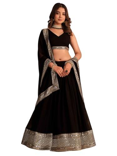 zeel clothing women's georgette semi-stitched lehenga choli black wedding girlish latest free size