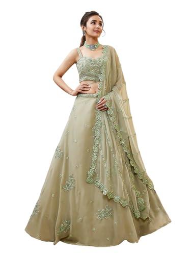 zeel clothing women's georgette semi stitched lehenga choli with dupatta (7060-pista-wedding-bridal-stylish-latest; free size)