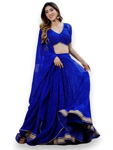 zeel clothing women's leheriya print pure georgette new lehenga choli with dupatta (5049-stylish-wedding-designer-new; free size) (royal blue)