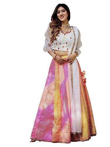 zeel clothing women's mirror work silk stylish lehenga choli with dupatta (5055-white-wedding-girlish-latest-new; free size)