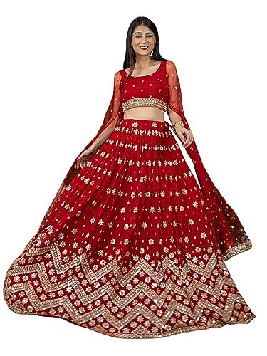 zeel clothing women's sequins embroidered georgette new lehenga choli with dupatta (5059-red-wedding-girlish-latest-stylish; free size)