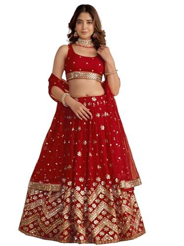 zeel clothing women's sequins embroidered georgette new lehenga choli with dupatta (5059-red-wedding-girlish-new-stylish; free size)