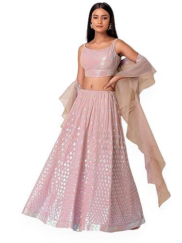 zeel clothing women's sequins embroidered georgette semi-stitched lehenga choli with dupatta (5087-pink-wedding-stylish-latest; free size)