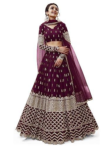 zeel clothing women's sequins zari embroidered georgette lehenga for women (304-wine-wedding-bridal-latest-new; free size) (wine)