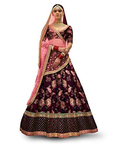 zeel clothing women's silk semi stitched lehenga choli (7034_purple_free size)