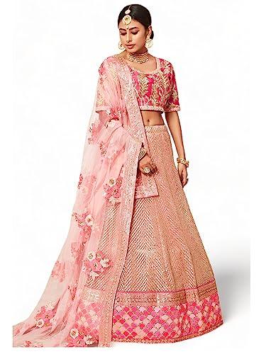 zeel clothing women's zari embroidered net lehenga choli with dupatta (7706-pink-wedding-bridal-latest-new; free size; pink)