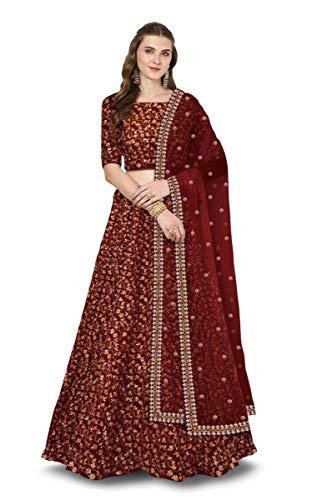 zeel clothing women silk semi stitched lehenga choli (zc7015-maroon-wedding-bridal-lehenga_maroon_free size)