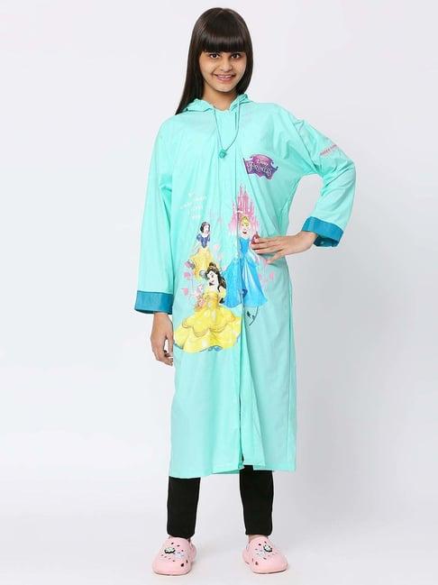 zeel kids aqua blue & yellow printed full sleeves raincoat