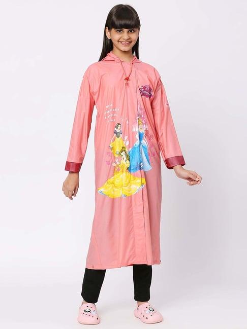 zeel kids pink & yellow printed full sleeves raincoat
