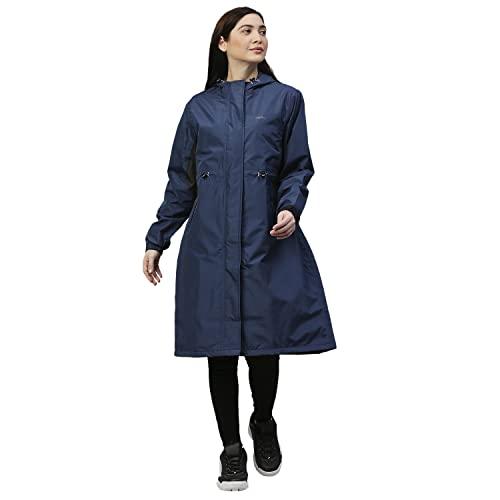 zeel ladies high neck raincoat | waterproof long raincoat with adjustable drawstring |womens rain coat lightweight hooded rainwear|outdoor breathable rain jackets | blue | l | zkl01