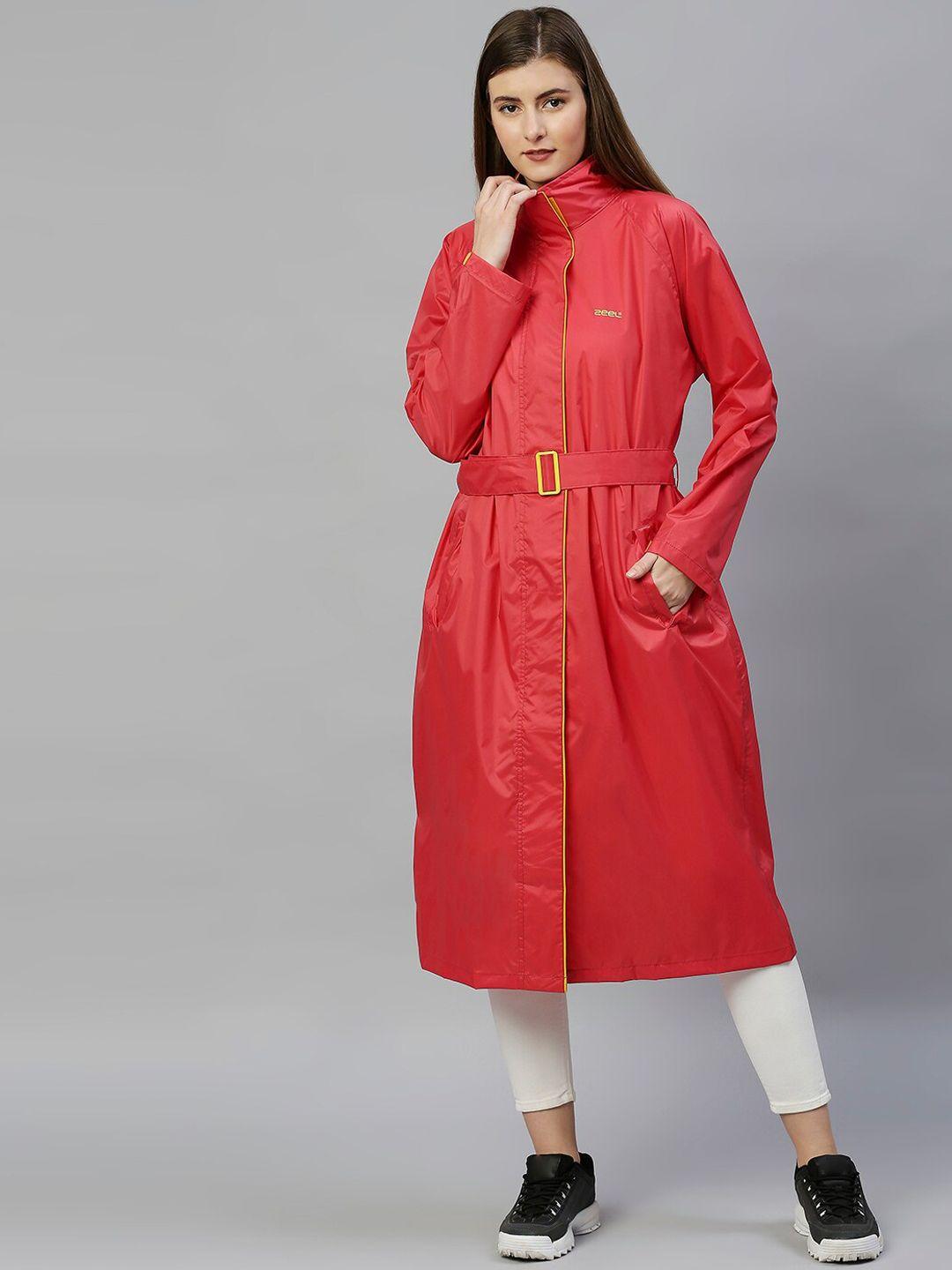 zeel women red nylon rain jacket