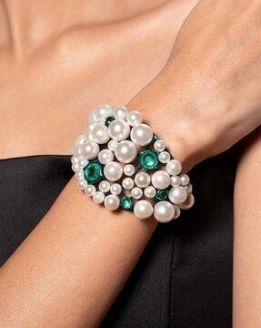 zeenat green quartz pearl cuff bracelet