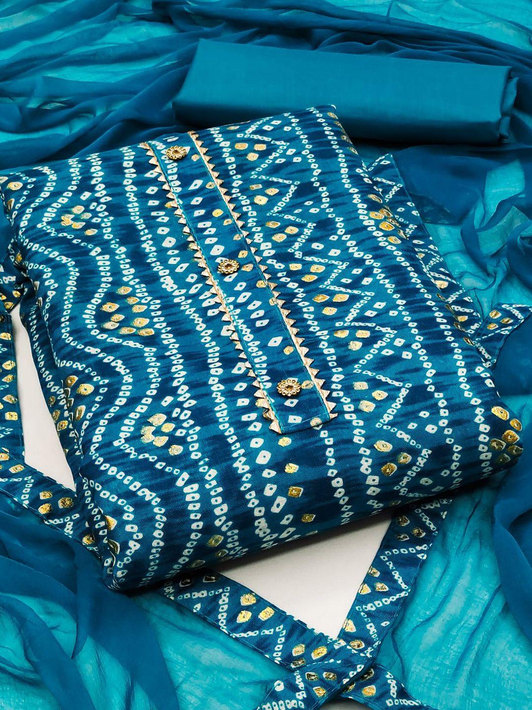 zeepkart bandhani printed gotta patti detail unstitched dress material