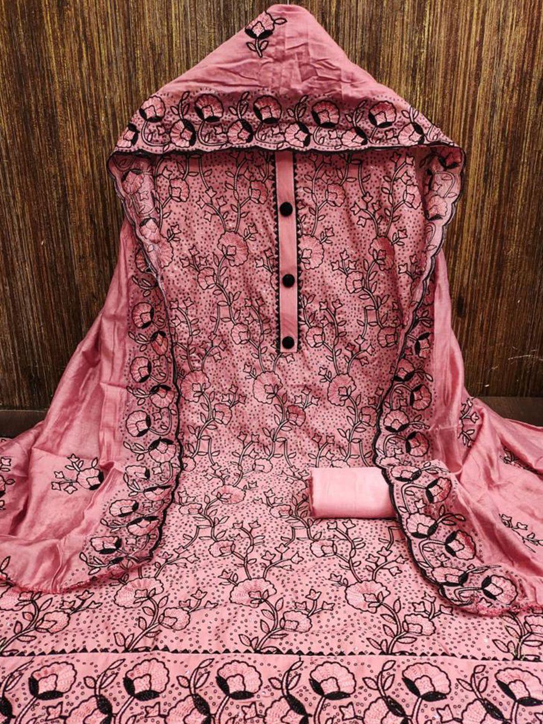 zeepkart floral embroidered jute cotton unstitched dress material