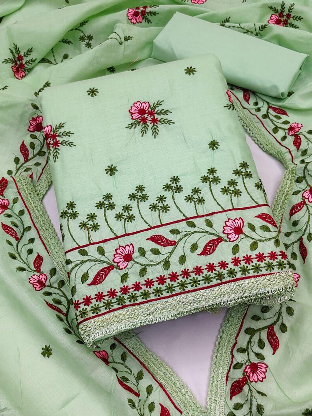 zeepkart green & pink unstitched dress material