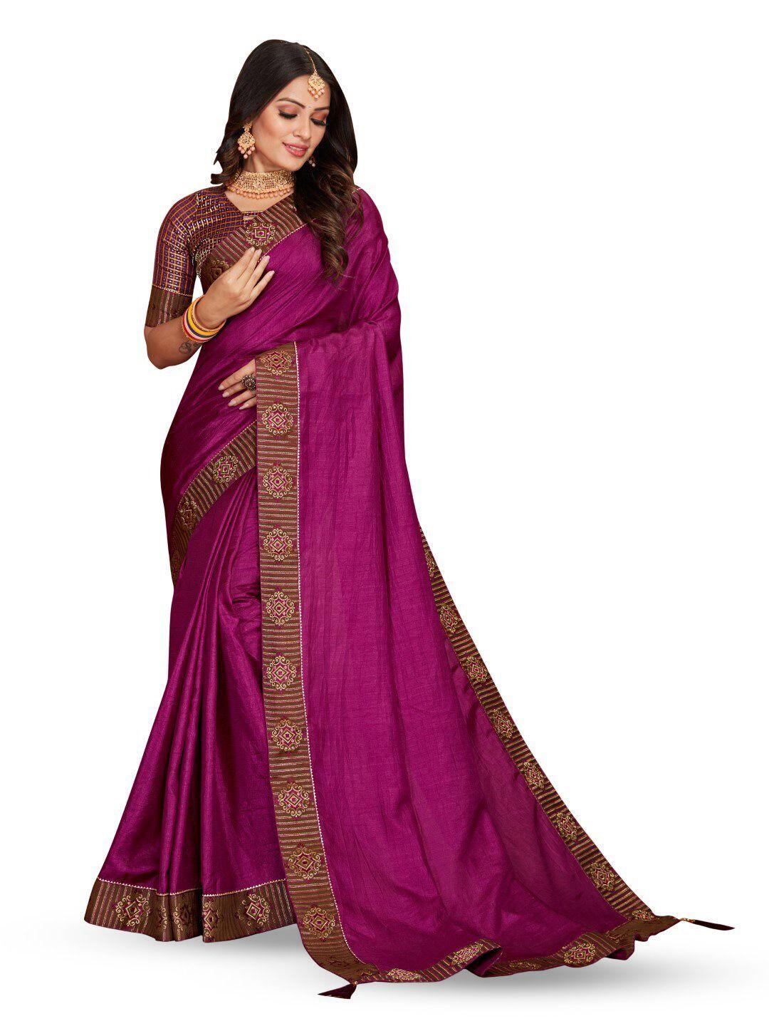 zeepkart magenta woven design silk blend saree