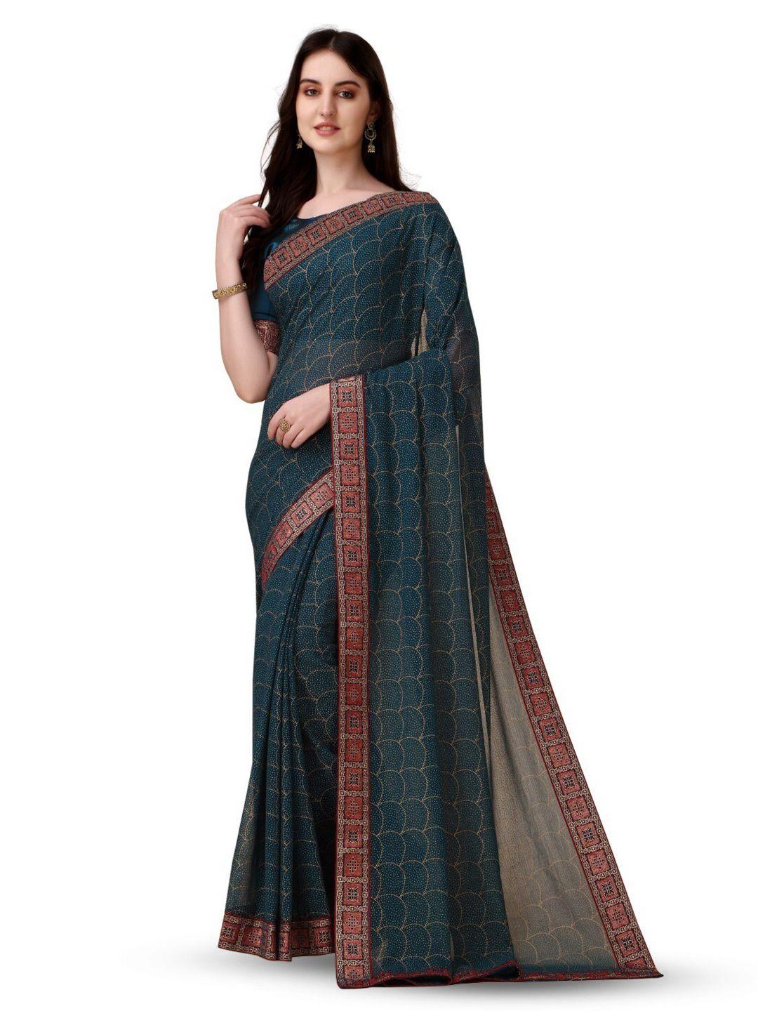 zeepkart navy blue woven design silk blend saree