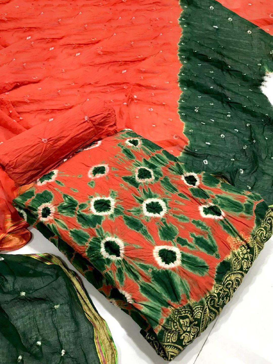 zeepkart orange & green unstitched dress material