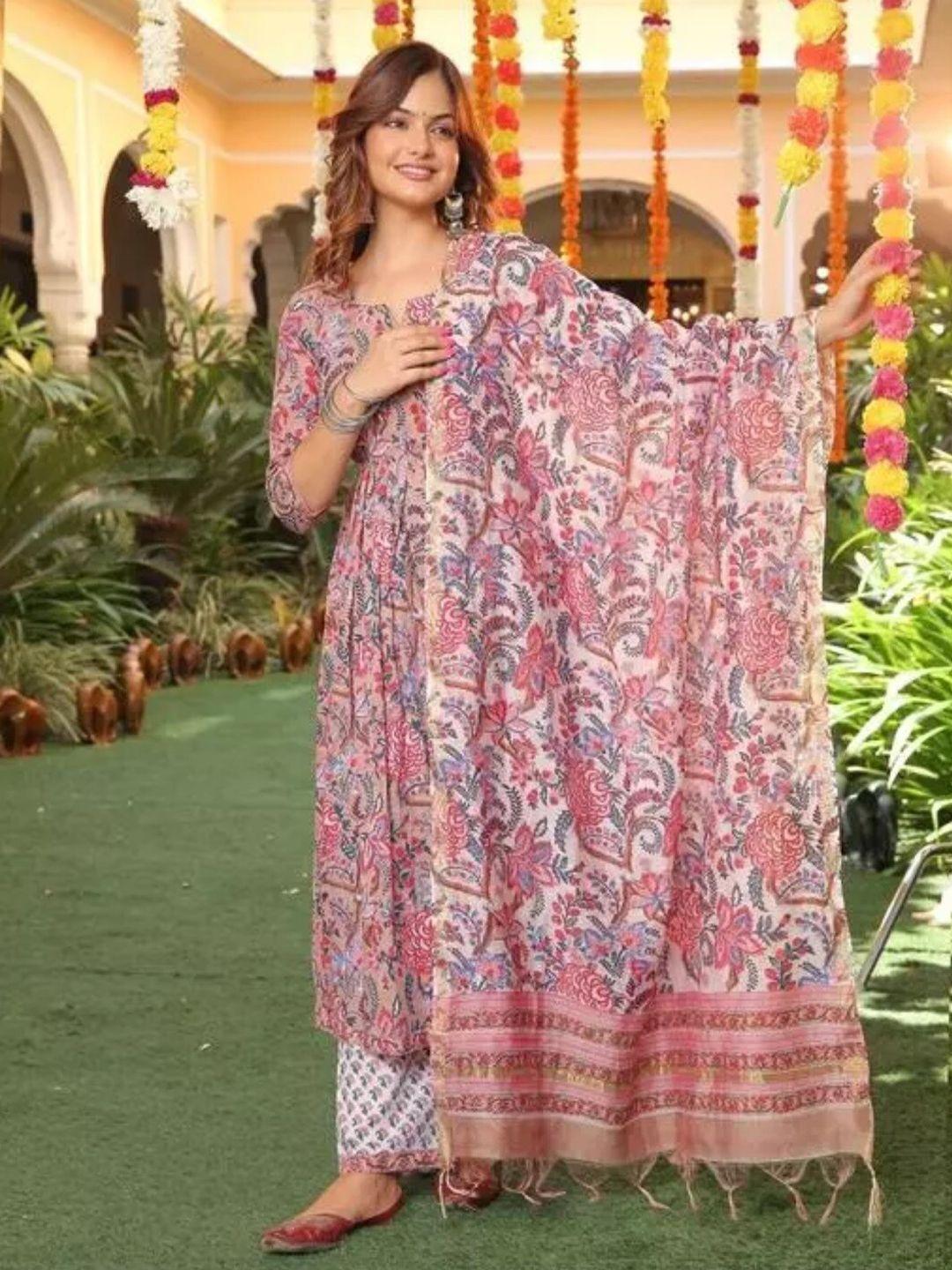 zeepkart floral printed kurta with salwar & dupatta