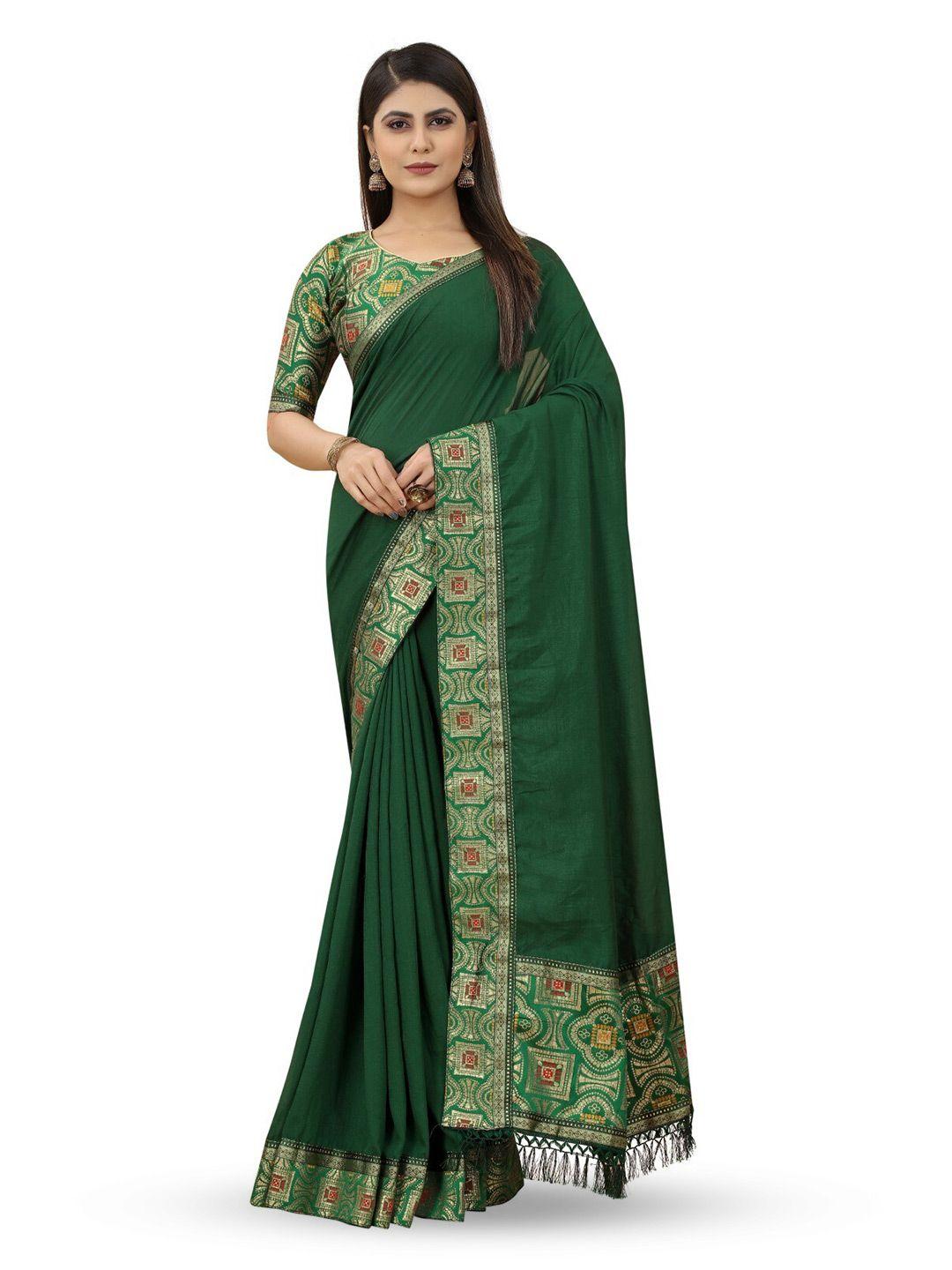 zeepkart green woven design silk blend saree
