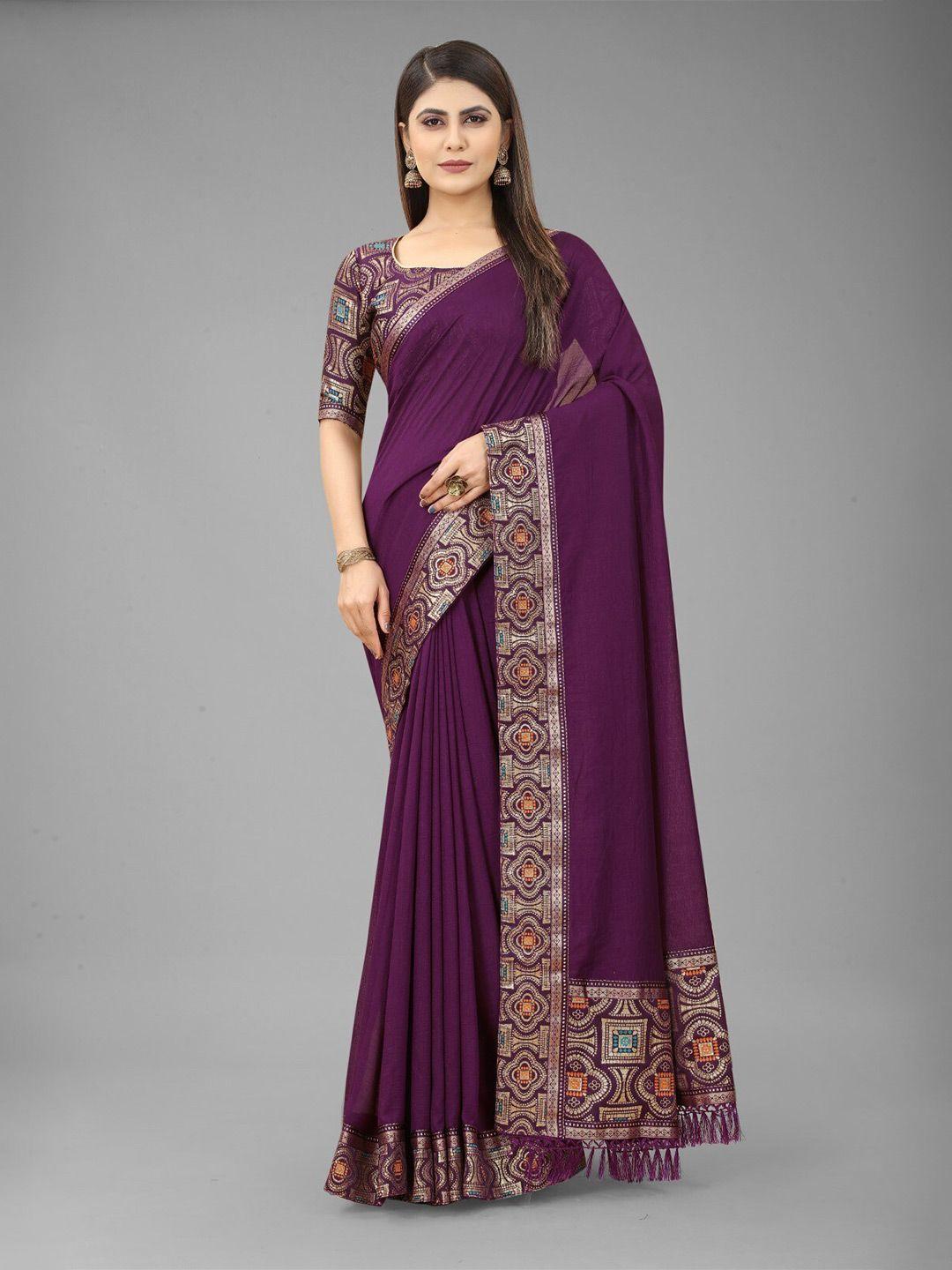 zeepkart purple woven design silk blend saree