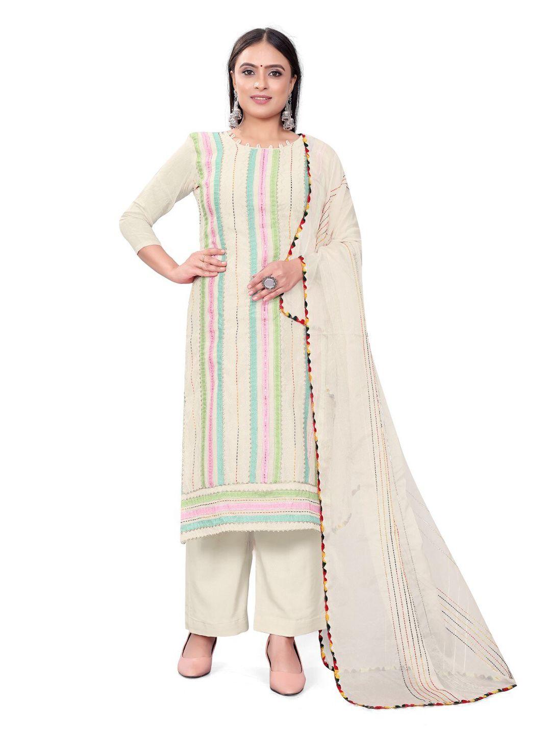 zeepkart striped embroidered  gotta patti detailed unstitched dress material