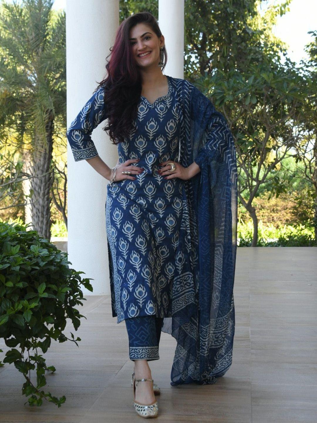 zeepkart women blue kurta with salwar & with dupatta