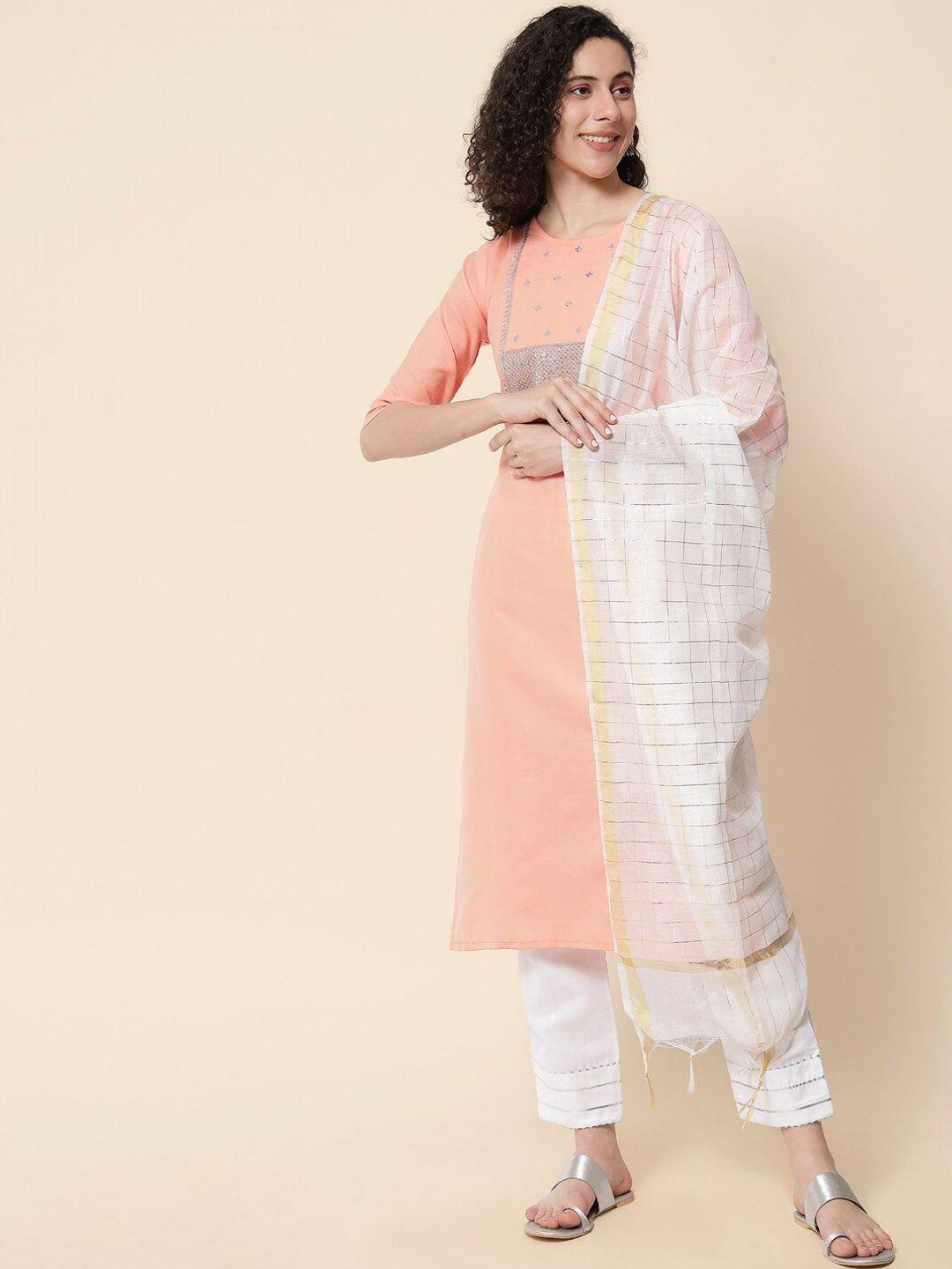 zeepkart women peach-coloured kurta with salwar & with dupatta