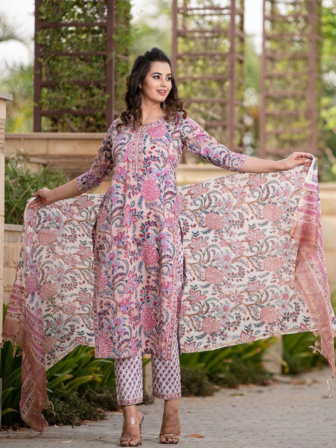 zeepkart women pink kurta with salwar & with dupatta