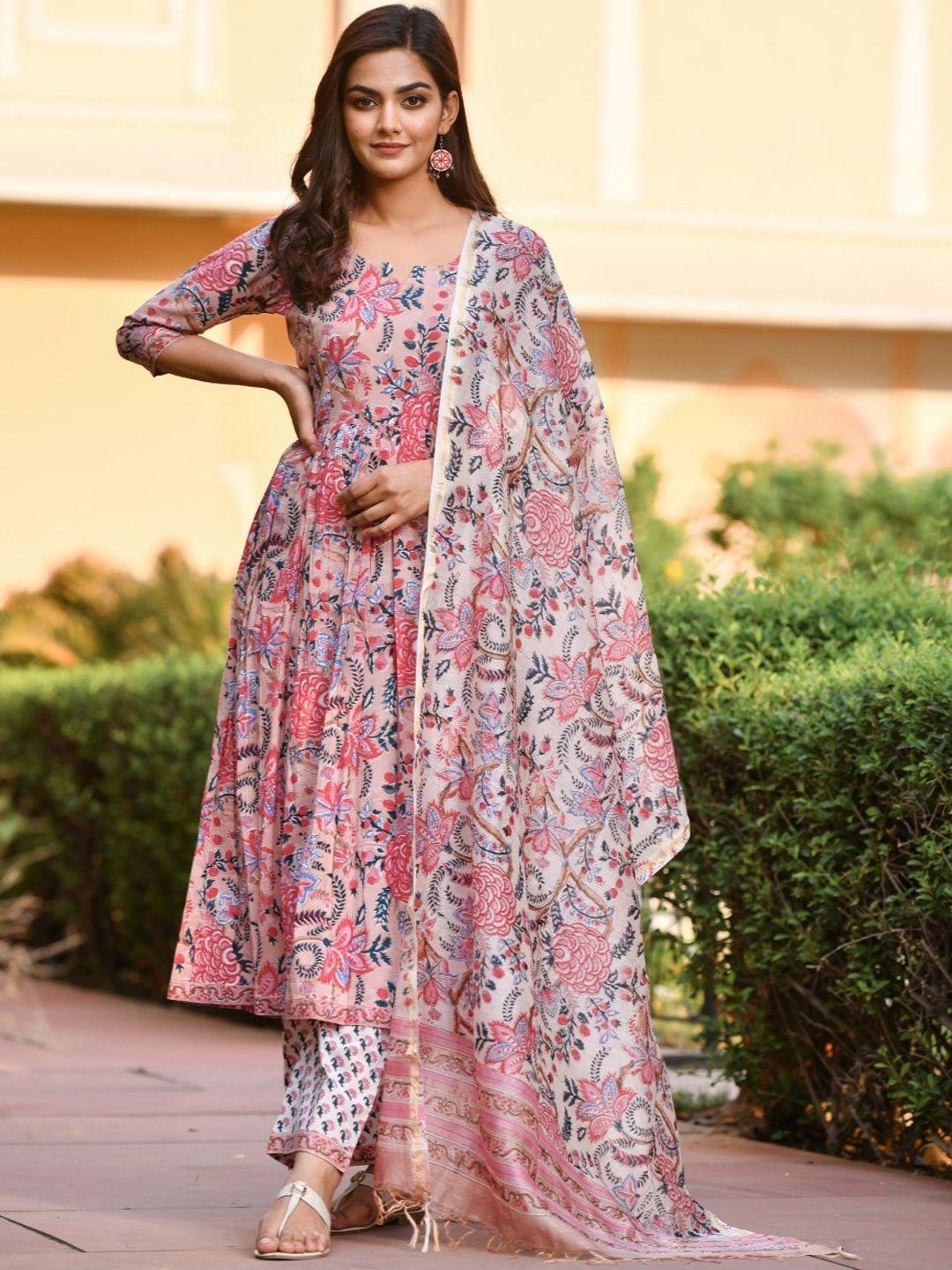 zeepkart women pink kurta with salwar & with dupatta