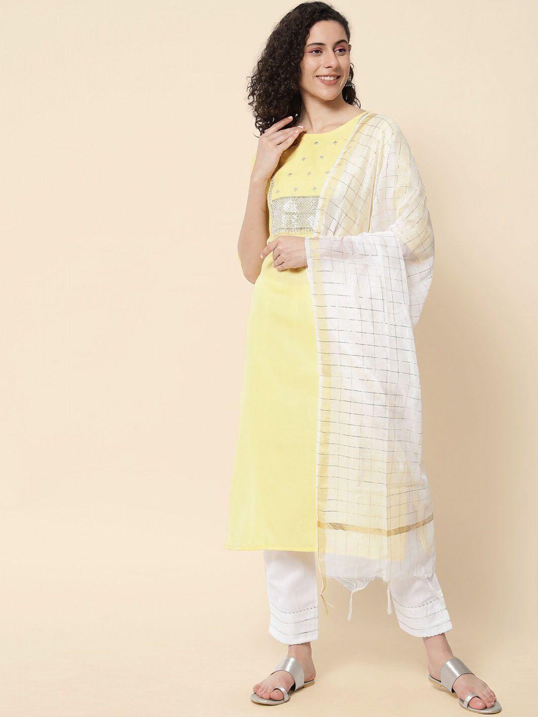 zeepkart women yellow kurta with salwar & with dupatta