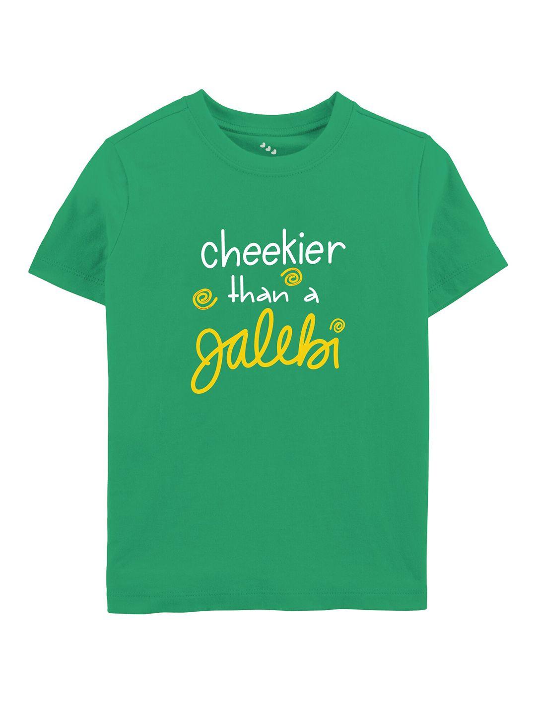zeezeezoo kids green pure cotton cheekier than a jalebi printed tshirt
