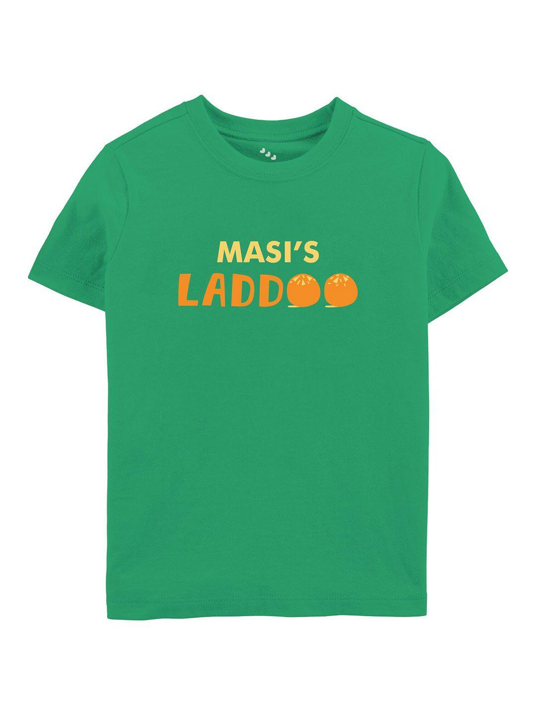 zeezeezoo kids green pure cotton masi's laddoo printed tshirt