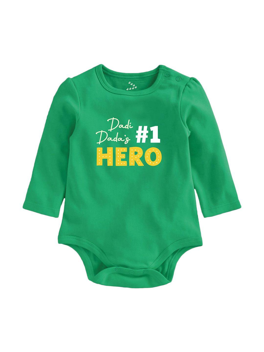 zeezeezoo kids green typography printed pure cotton rompers