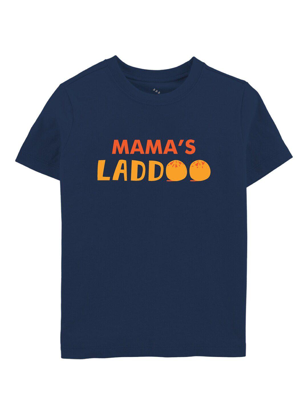zeezeezoo kids navy blue mamas laddoo printed pure cotton t-shirt