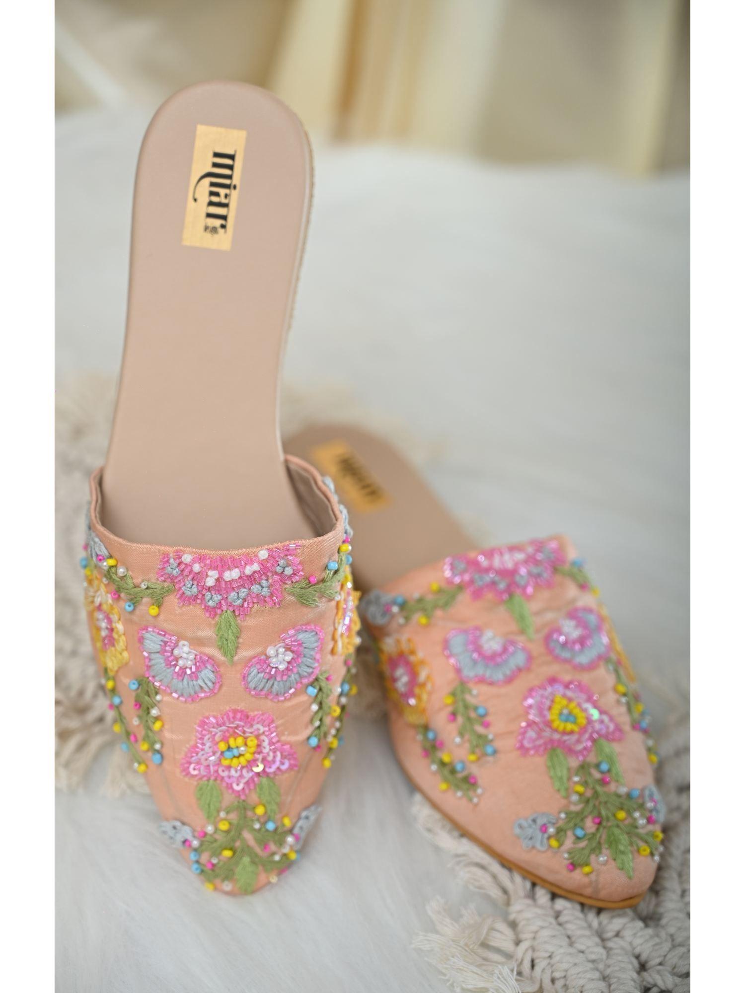 zehra peach embroidered mules