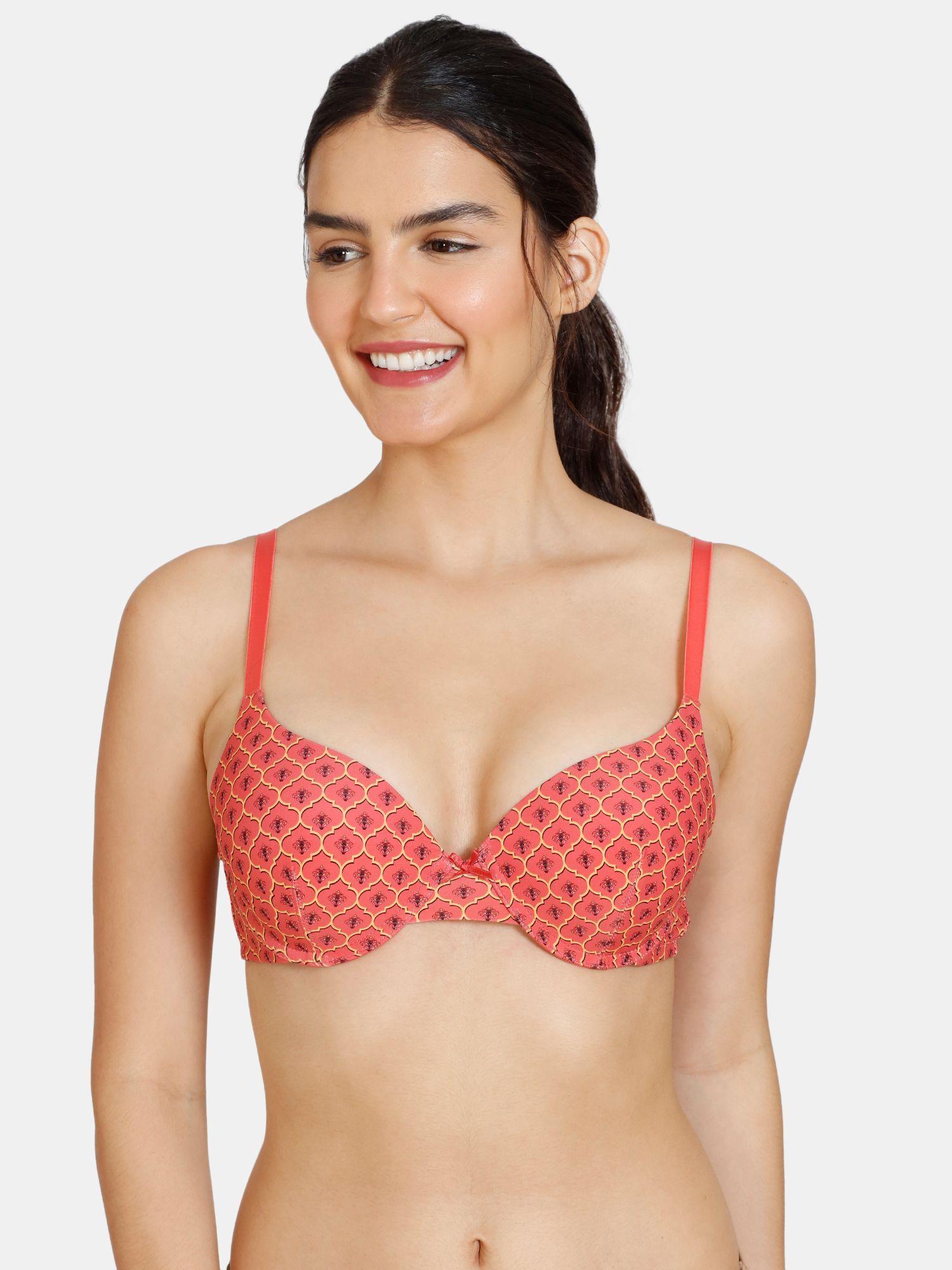 zellij dreams push up wired medium coverage bra - spiced coral