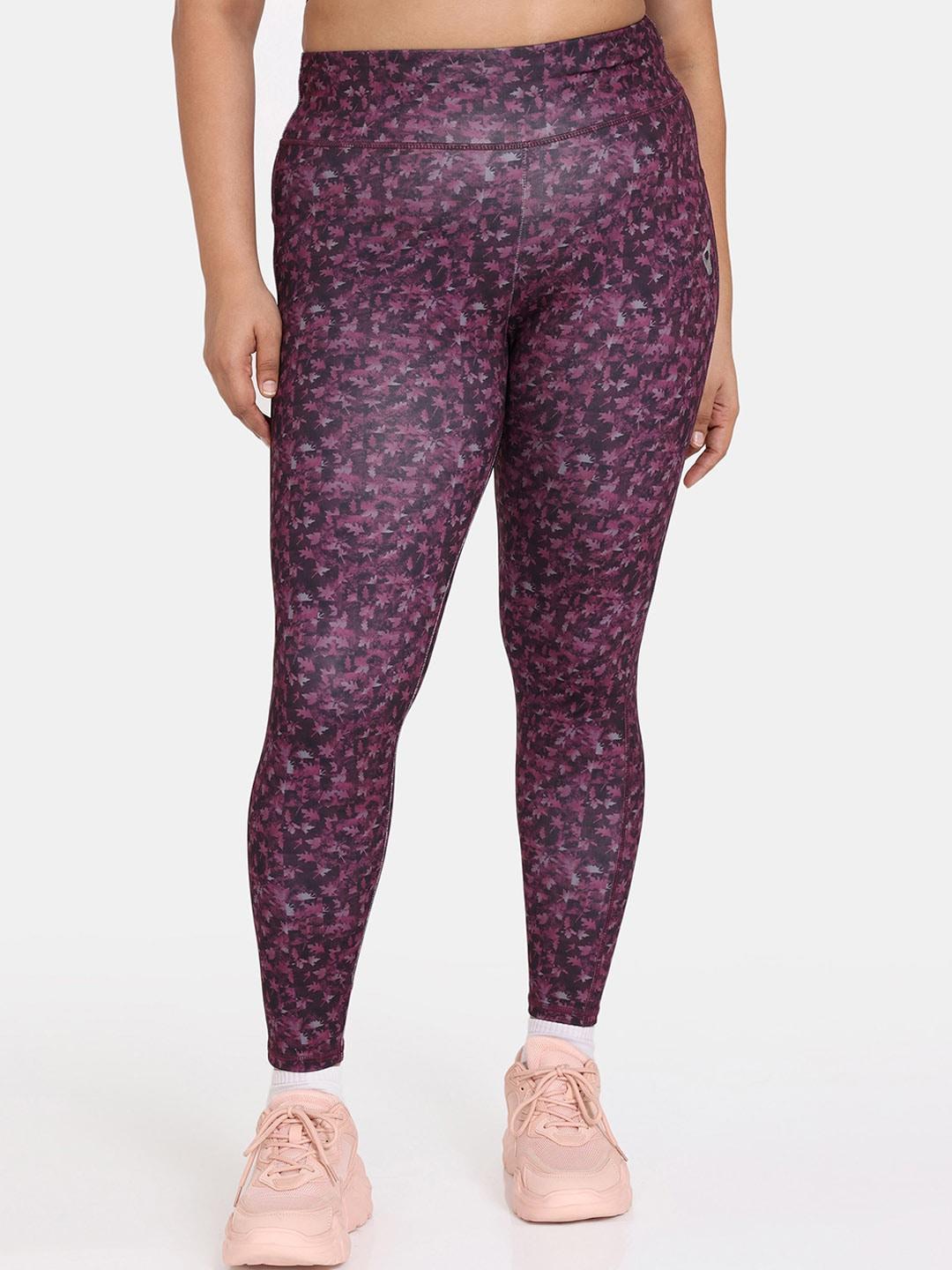 zelocity by zivame plus size printed moisture-wicking ankle length training tights