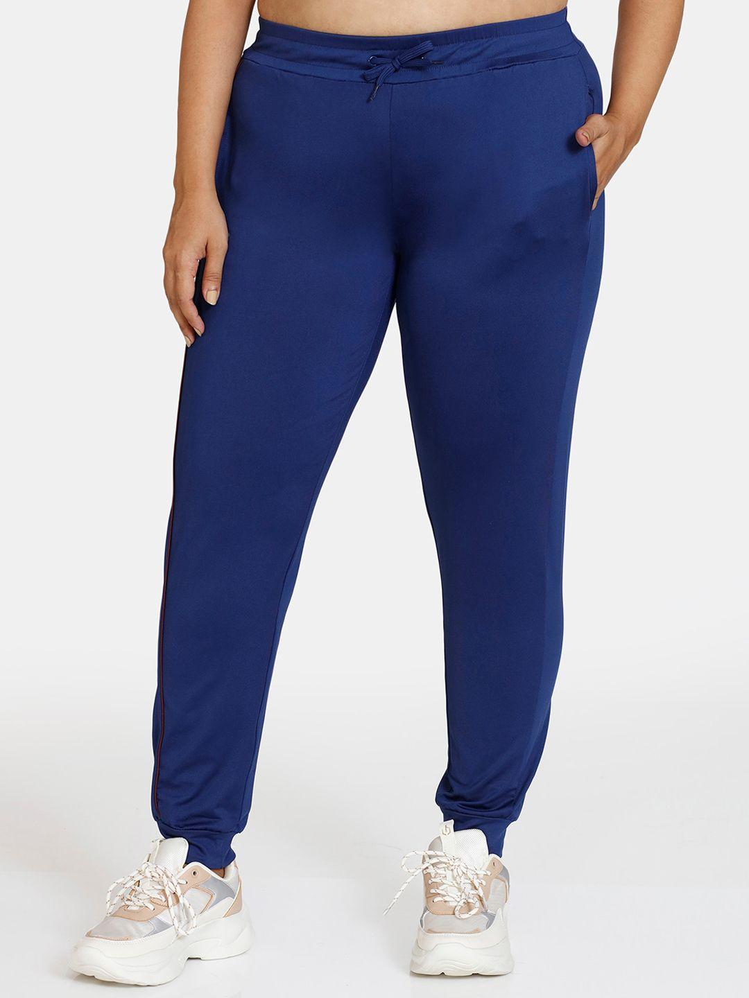 zelocity by zivame plus size women blue solid joggers