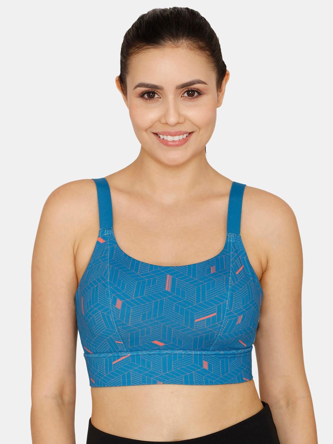zelocity by zivame printed non-wired seamless workout bra