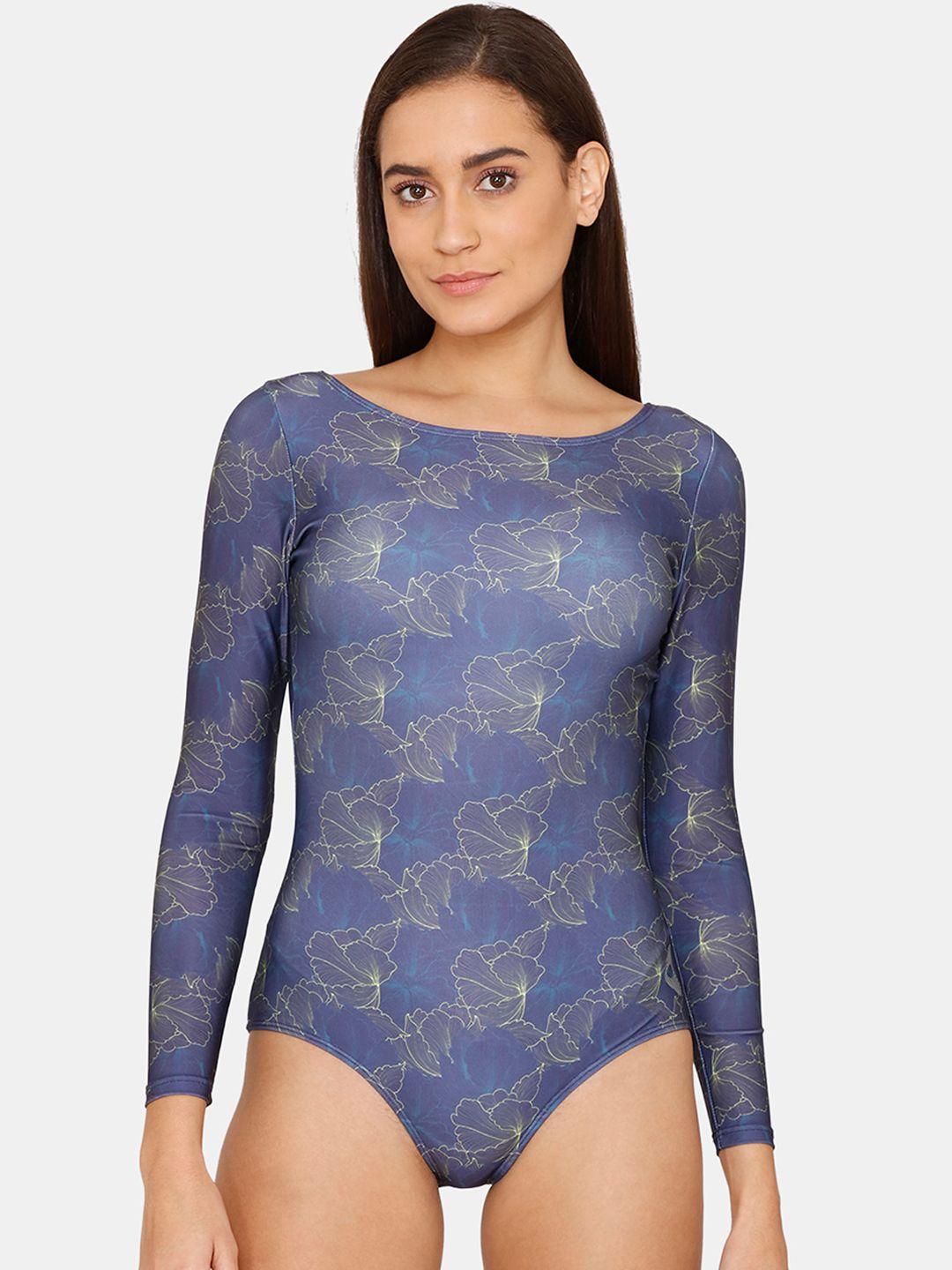 zelocity by zivame women blue printed swimwear