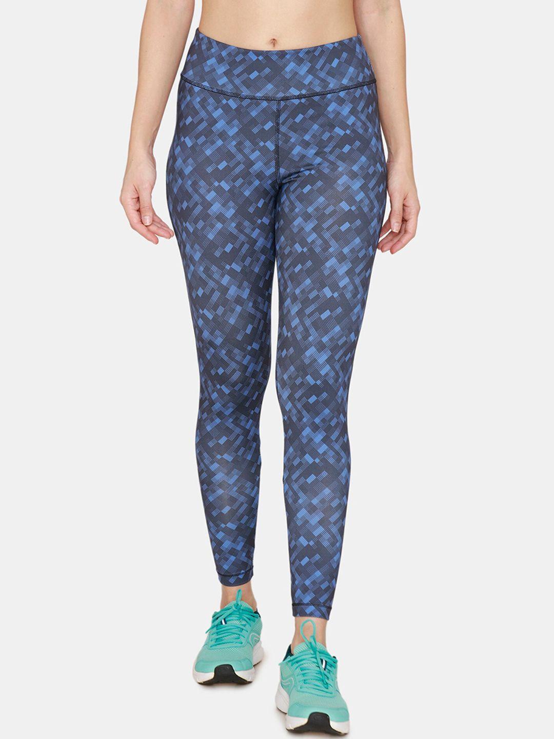 zelocity by zivame women blue printed tights