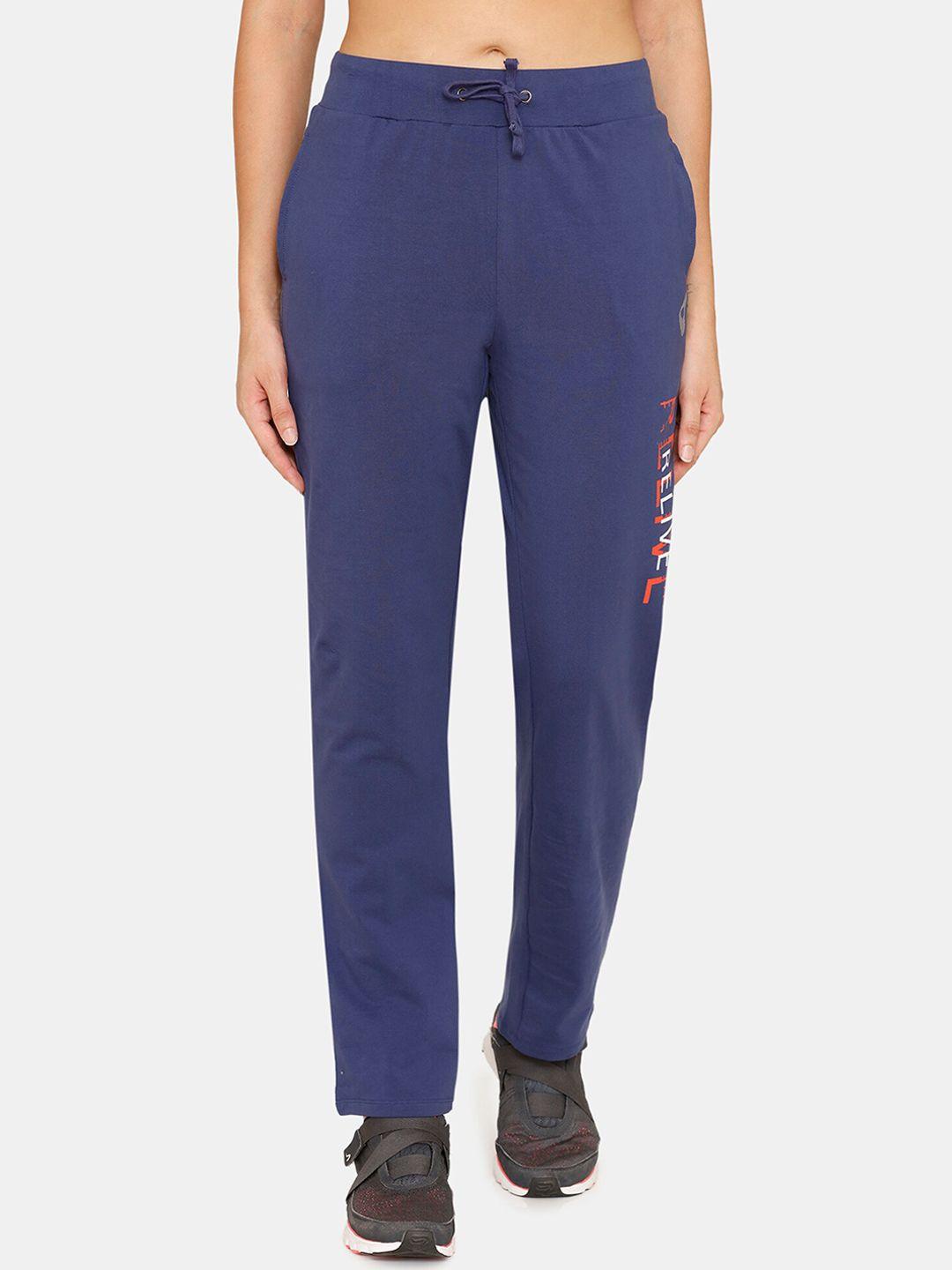 zelocity by zivame women blue solid cotton track pants