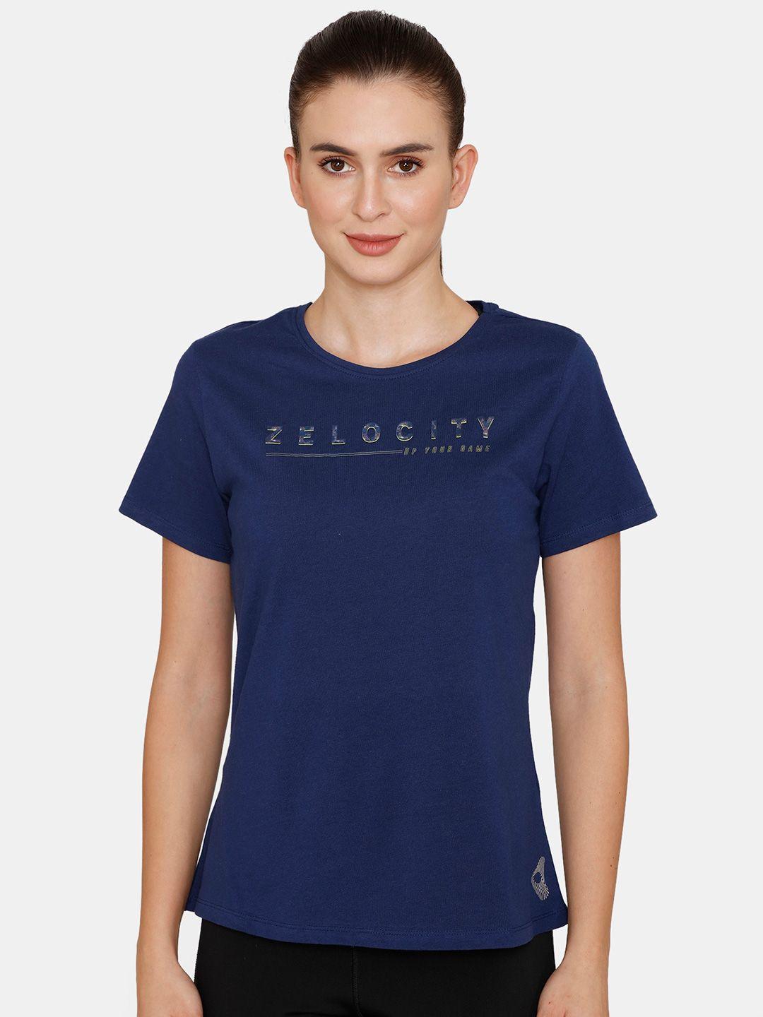 zelocity by zivame women navy blue printed top